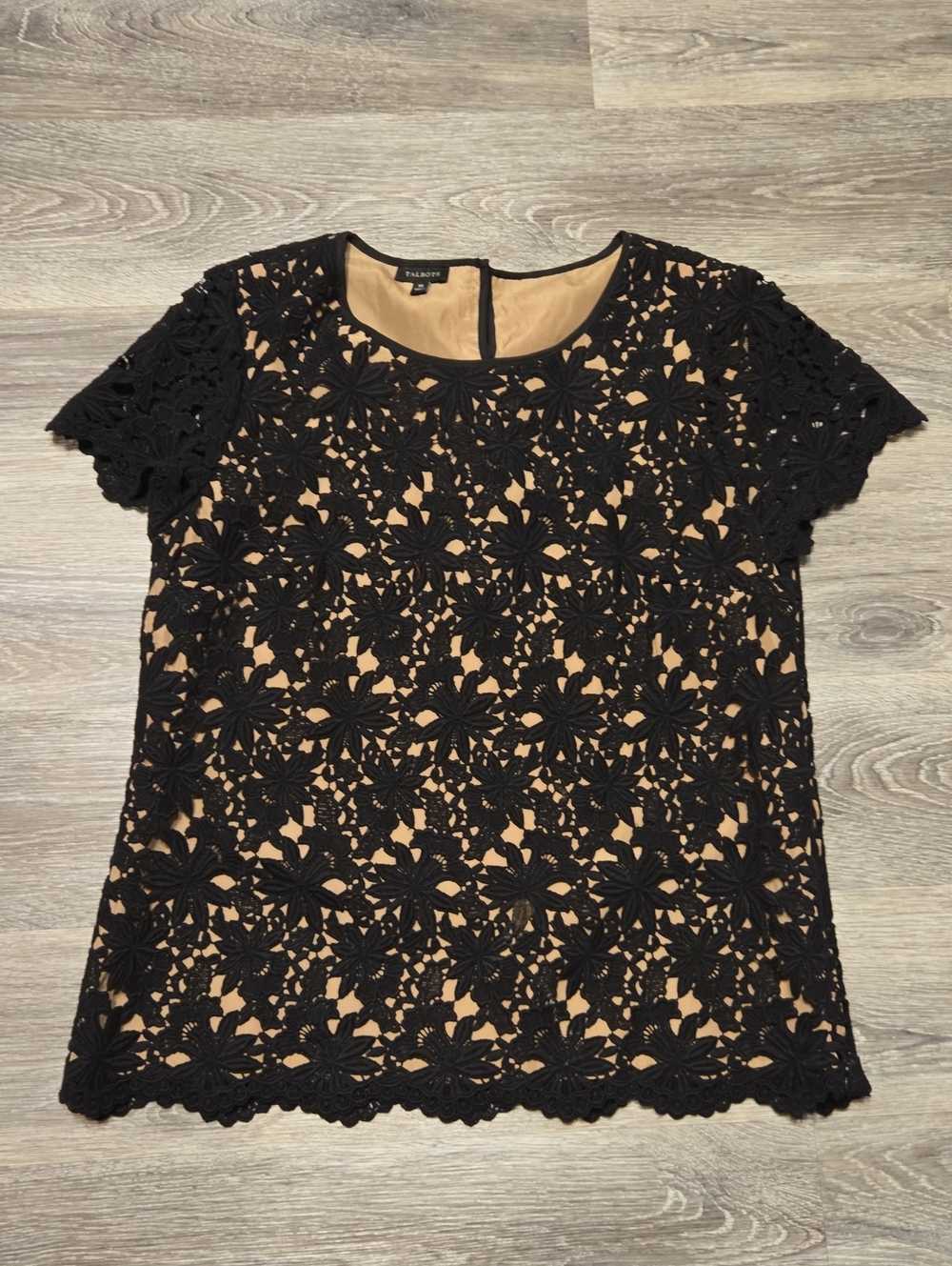 Talbots Black Floral Lace Top Sz 10